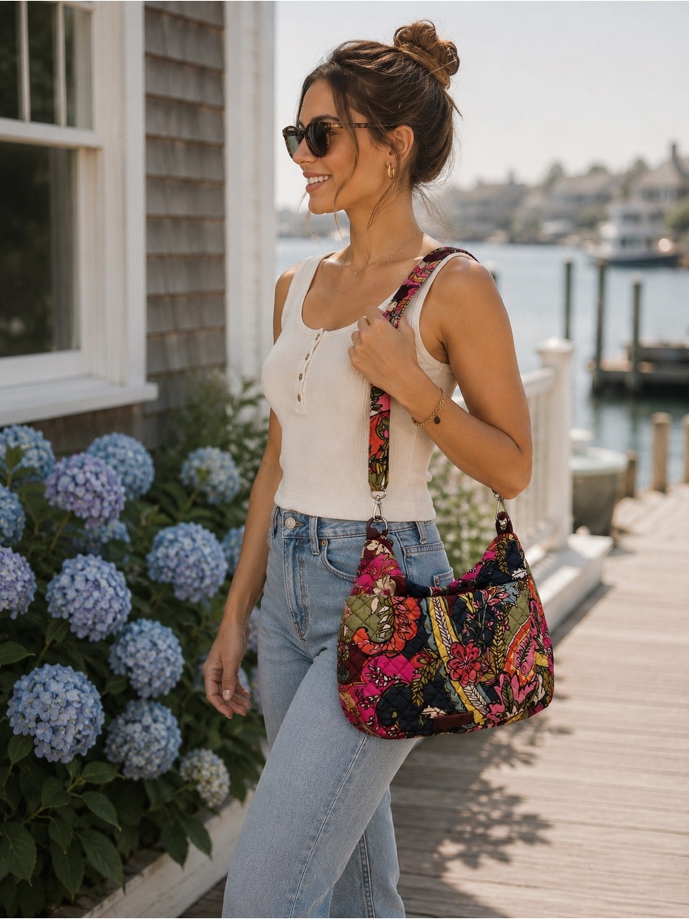 Vera Bradley Quilted Floral Crossbody Shoulder Bag Pink Boho